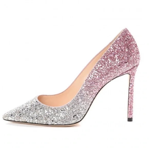 Jimmy Choo Romy 100 mm shaded coarse  glitter pumps - Picture 12 of 16